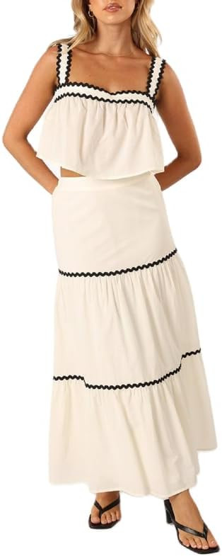 Women Sexy Two Piece Maxi Skirt Set Sleeveless Cropped Tank Tops and Long Skirt Summer Vacation B... | Amazon (US)