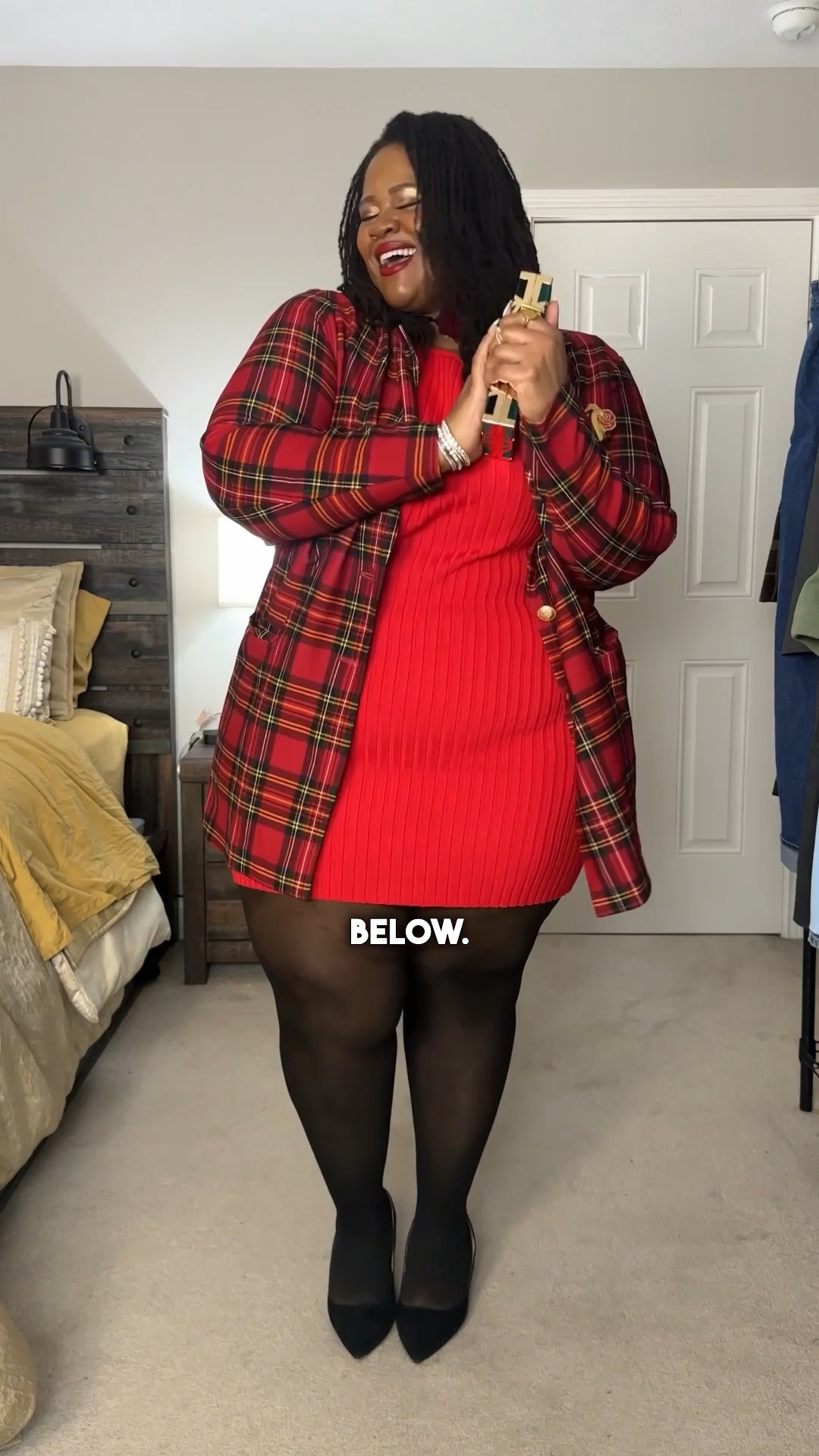 ❤️ Bring the heat with Red Radiance! This bold red knit dress paired with plaid and green accents is perfect for festive dinners or work events! 

I’m wearing the dress in an XXL & the blazer in a size 24. The heels 👠 are in a size 12WW. 

#LTKItBag #LTKHoliday #LTKPlusSize
