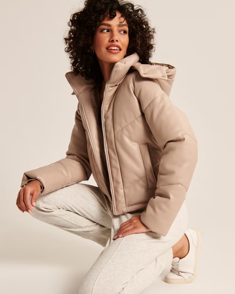 Vegan Leather Hooded Mini Puffer | Abercrombie & Fitch (US)