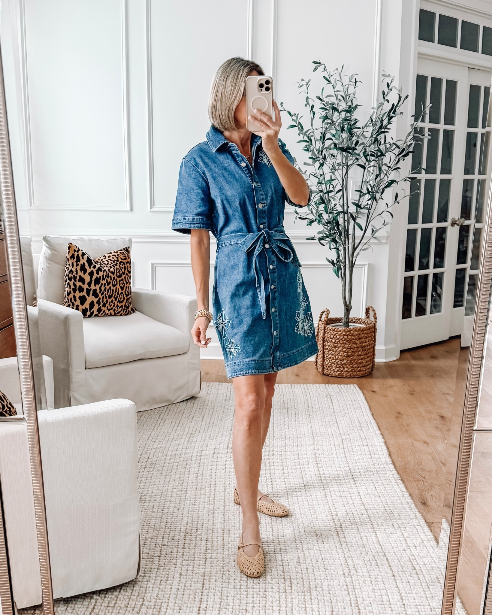 Cutest denim dress from Walmart - floral appliqués, pockets, removable tie, buttons down the front. Recommend sizing down one



#LTKootd #LTKSeasonal #LTKSpringSale