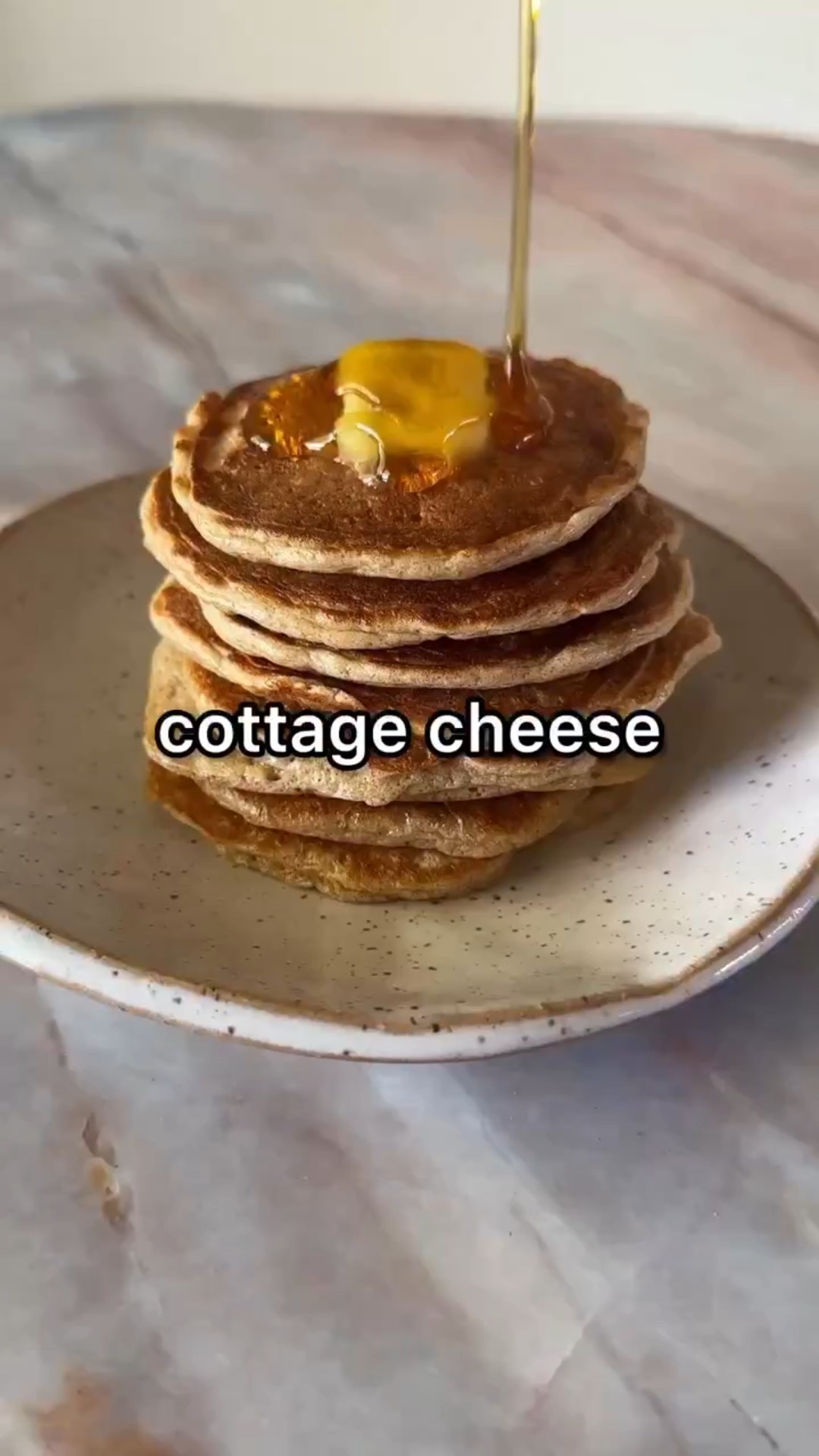 Extra Fluffy Cottage Cheese Pancakes! My 2-year old has been asking for pancakes every day, so I created this recipe to make it nutrient dense way for her to get in her protein, fats and fiber in the morning!! I meal prep this on the weekend and heat 2 for her every day! These are fluffy, high-protein and SO delicious. I wanted to eat the whole batch, and you could! Macros are at the bottom of the caption! 

Wet (blend)
½ cup cottage cheese
2 eggs
½ tsp vanilla extract

Dry 
½ cup oat flour (blend oats alone first until powdery)
½ tsp baking powder
⅛ tsp salt
½ tsp cinnamon (optional_

Blend the wet ingredients for 20 seconds until smooth. Add it into a bowl along with all of the dry ingredients. Stir gently. Let it sit for 2 minutes for the baking powder to activate. Heat a non-stick skillet on medium heat. Add butter, then pancake batter. Cook for 2-3 mins each side. Finish with butter, maple syrup and powdered sugar OR whatever pancake toppings you prefer!

430 cal | 31g protein | 40g carbs | 18g fat
