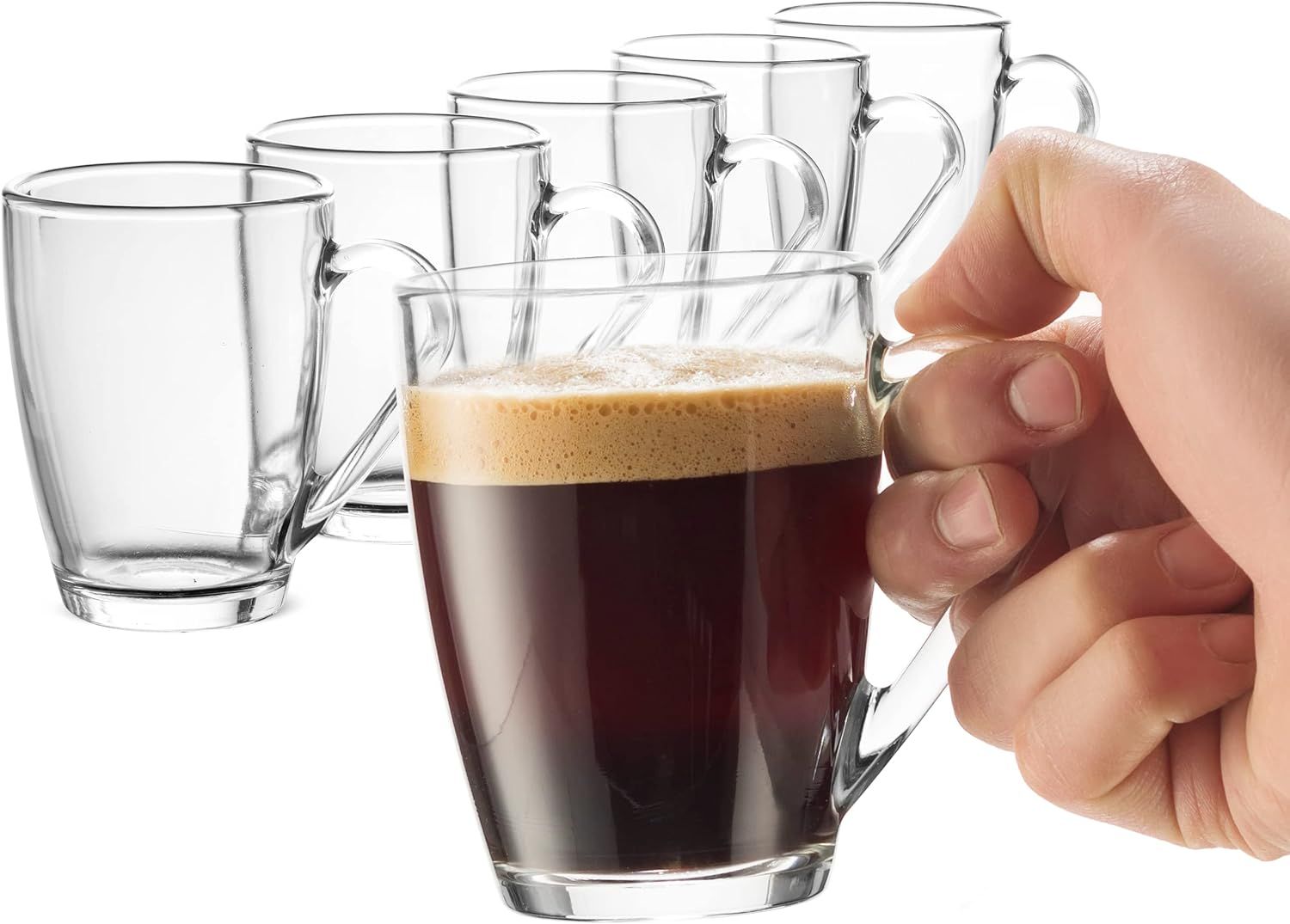 Bormioli Rocco Glass Coffee Mug Set, (6 Pack) 10¾ Ounce with Convenient Handle, Tea Glasses for ... | Amazon (US)