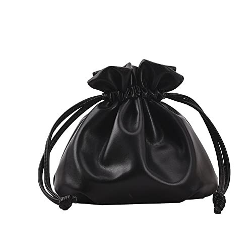 Small Leather Drawstring Bucket Bag Hobo Bucket Bags and Purses Crossbody Bucket Satchel Bag Soft Drawstring Purse (Black) | Amazon (US)