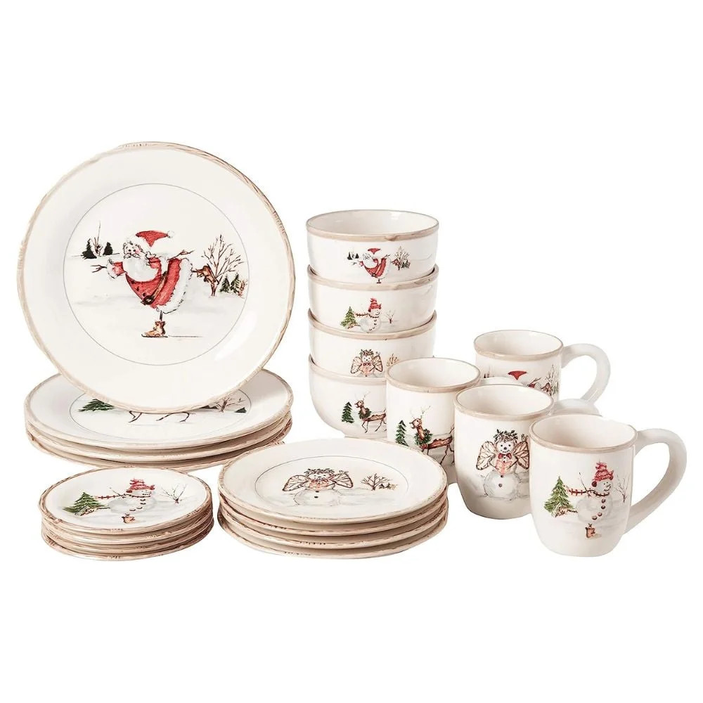 American Atelier, Round, Christmas Twig Cream Ceramic Dinnerware Set, 20-Piece | Walmart (US)