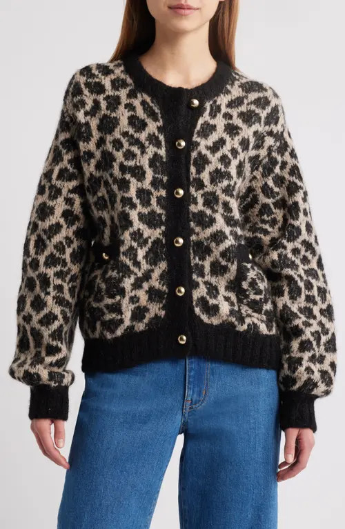 Nation LTD Tessa Leopard Spot Jacquard Alpaca Blend Cardigan in Animal Jacquard at Nordstrom, Size X-Large | Nordstrom
