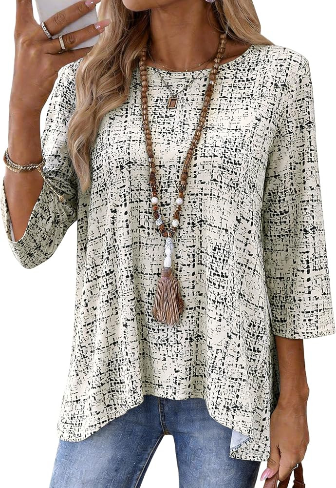 Totatuit 3/4 Sleeve Tunic Tops for Women Crew Neck Dressy Casual Blouses Summer Loose Flowy Tee S... | Amazon (US)