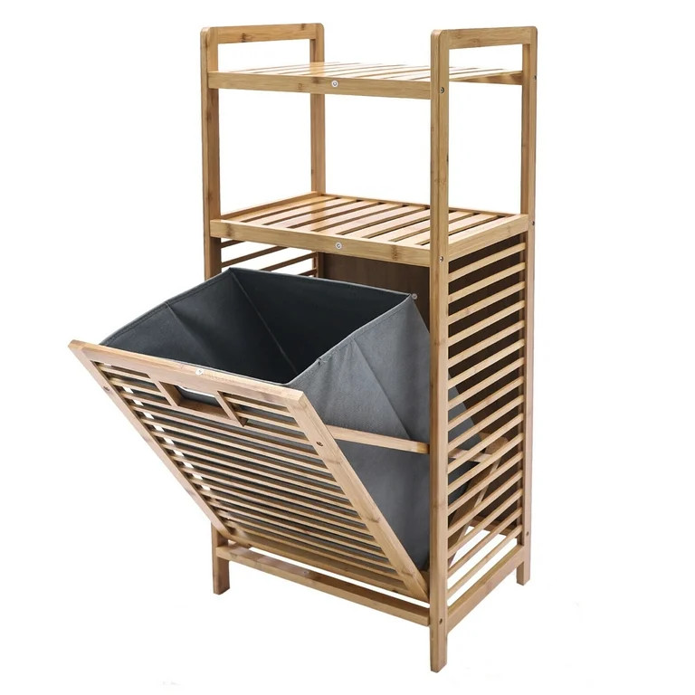 Folding Laundry Hamper Bamboo Clothes Organizer Basket 55lbs W/ Expandable Lid | Walmart (US)