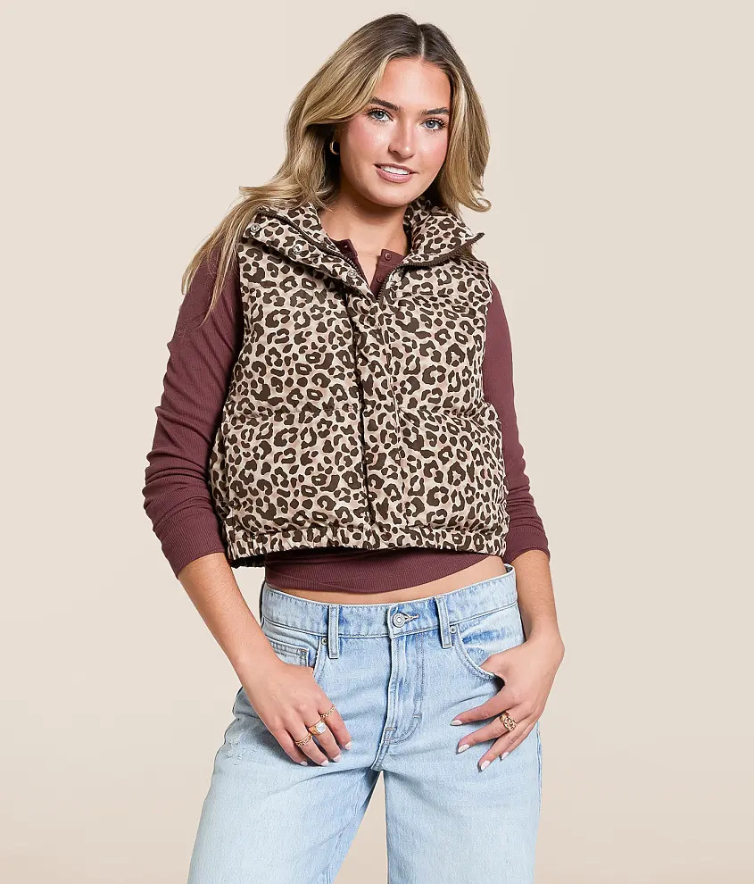 Leopard Print Cropped Puffer Vest | Buckle