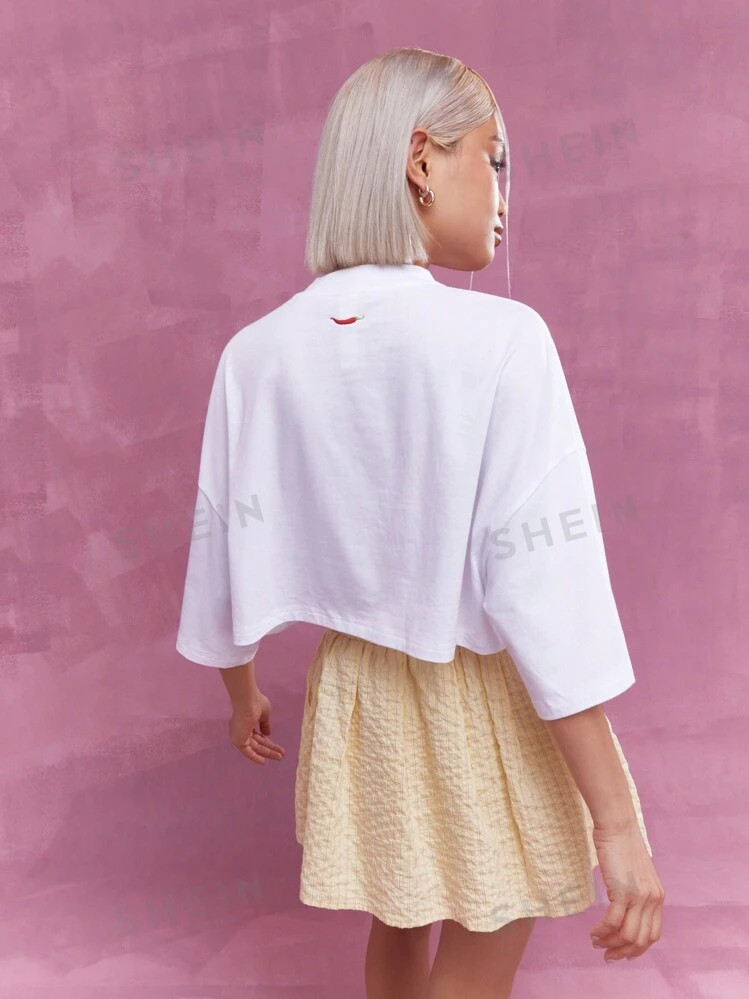MISSGUIDED Drop Shoulder Loose Crop T-Shirt With Front Print | SHEIN