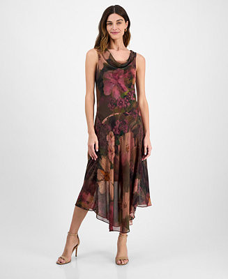 Robbie Bee Women's Cowlneck Floral-Print Dress - Macy's | Macy's