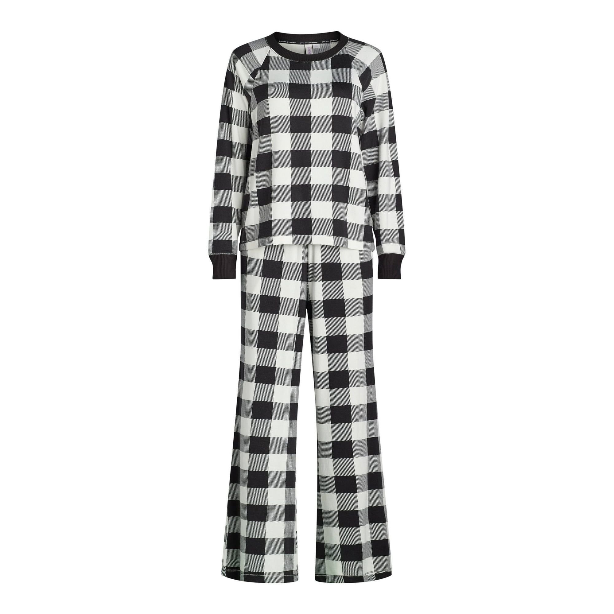 Joyspun Women’s Brushed Jersey Top and Wide Leg Pants Pajama Set, 2-Piece, Sizes XS-4X | Walmart (US)