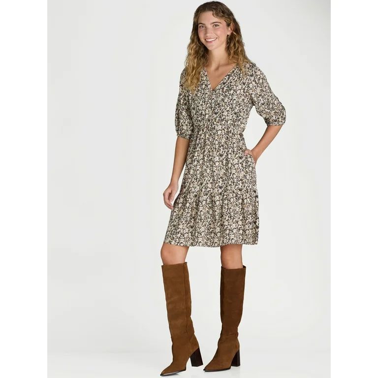 Time and Tru Women's Puff Sleeve Mini Dress, Sizes XS-XXXL - Walmart.com | Walmart (US)
