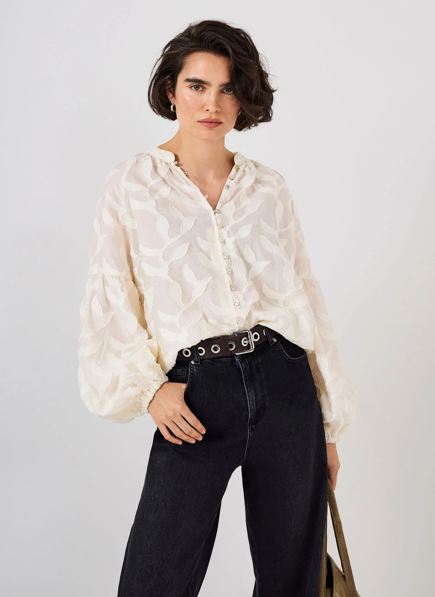 Cream Floral Jacquard Blouse | Mint Velvet - US