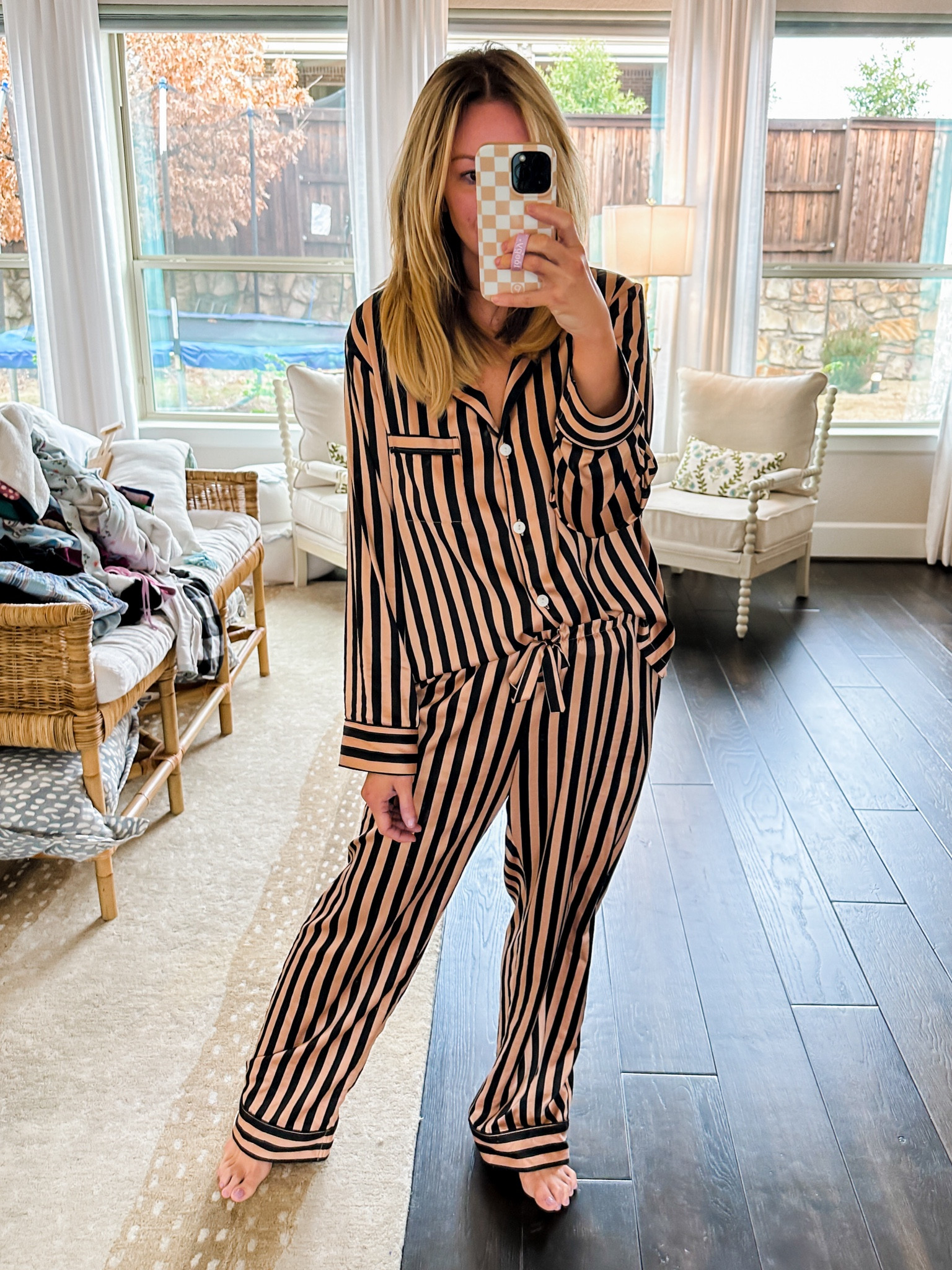 My favorite pajamas. I sized up to a large for a more comfortable fit.