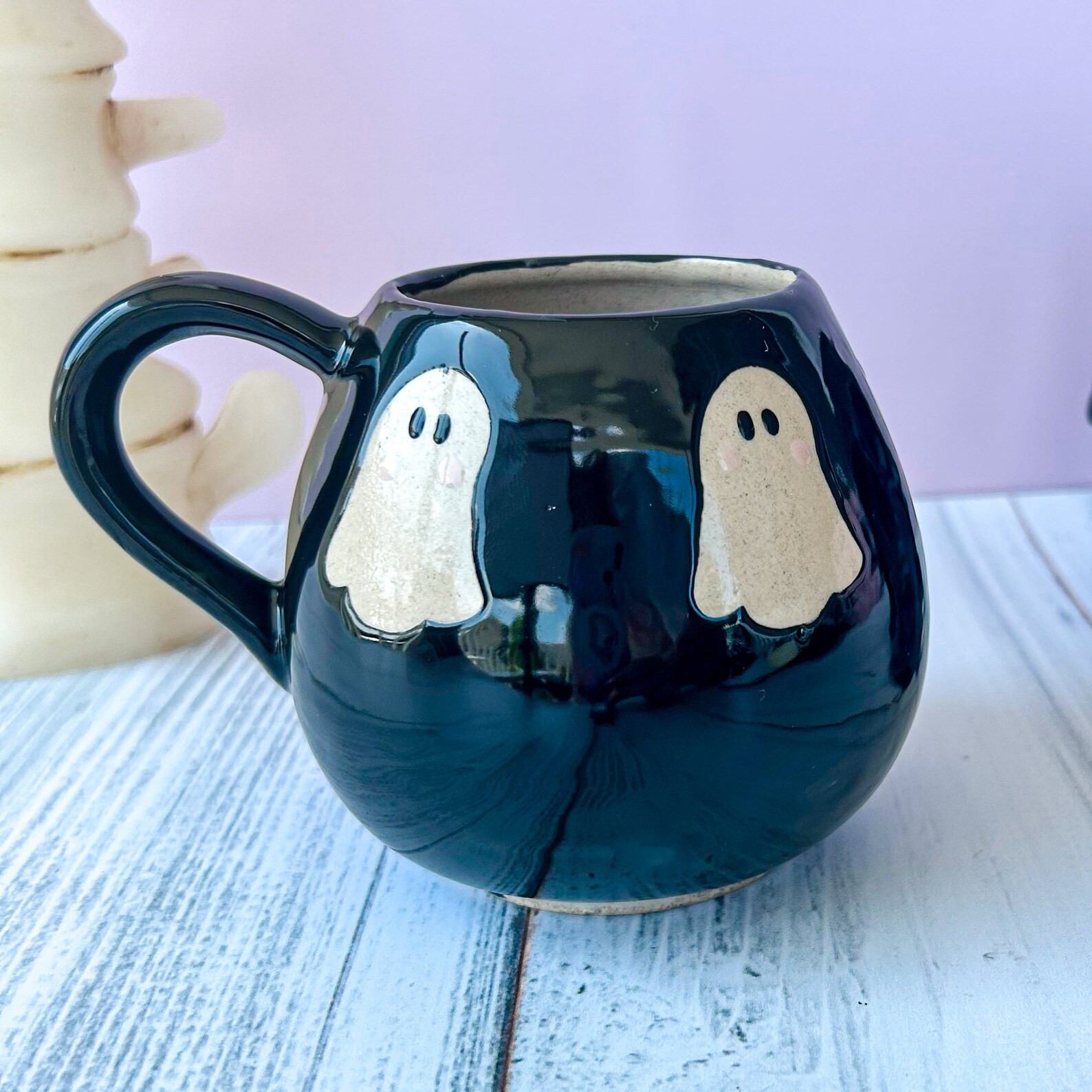 Black Ghost 12 Oz Ceramic Mug, Autumn Gift for Her, Retro Fall Mug, Halloween Gift, Spooky Mug Ha... | Etsy (US)