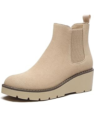 Athlefit Women's Chelsea Wedge Boots Elastic Platform Lug Sole Slip on Wedge Ankle Booties | Amazon (US)