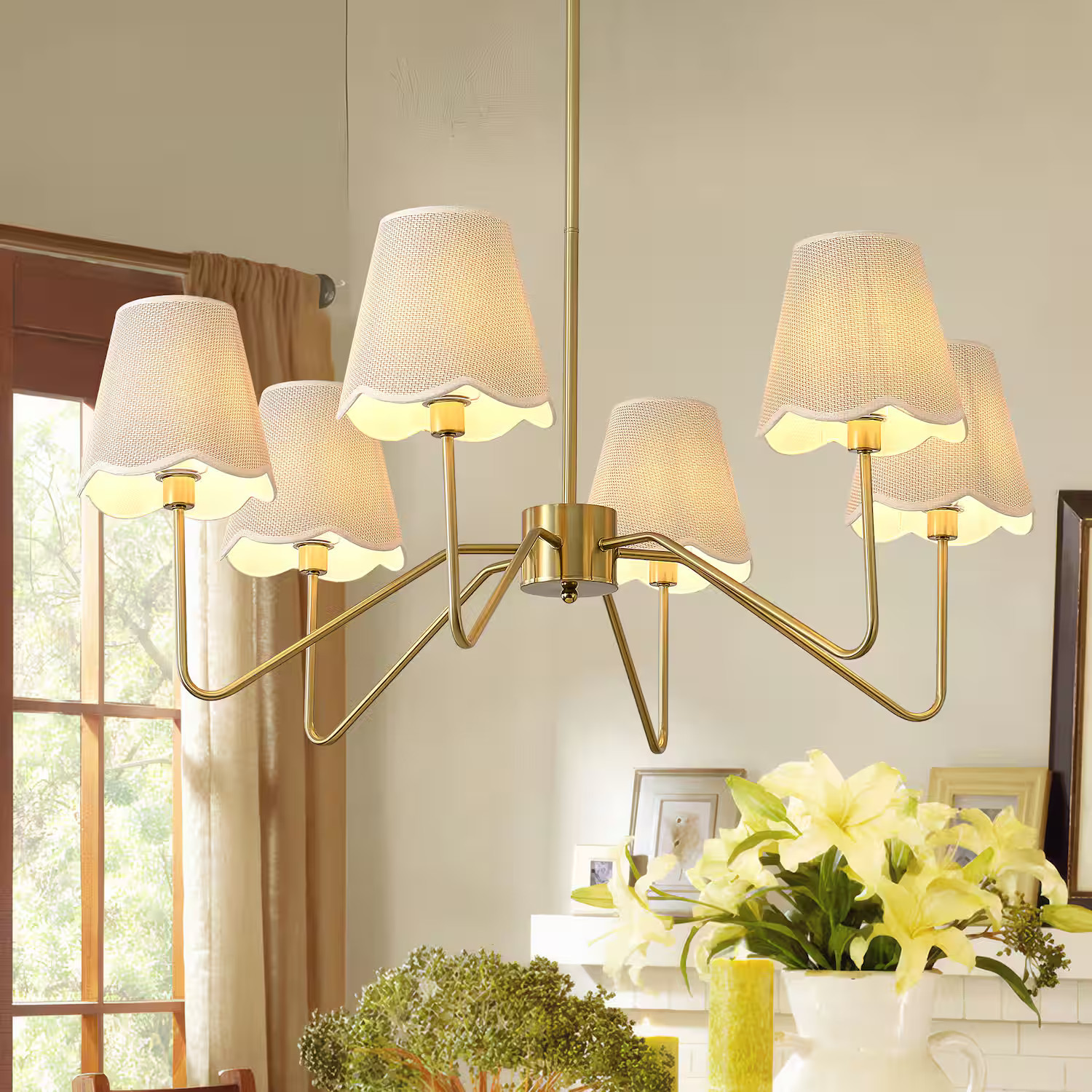 RYHNUYNE - 6-Light Boho Chandelier with Fabric Shades 40 Inch Large Brass Pendant Light for Dining Room Kitchen Island Dimmable | Best Buy U.S.