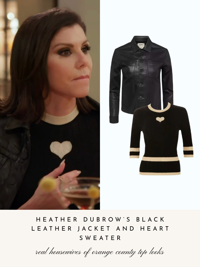Heather Dubrow's Black Leather Jacket and Heart Sweater 

 