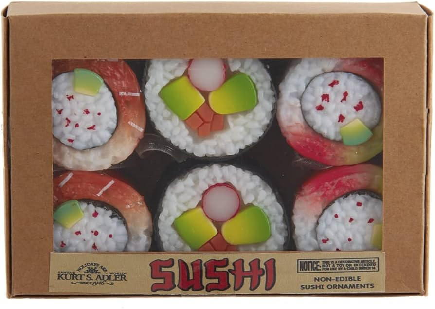 Kurt S. Adler Sushi Paper Box, 6-Piece Ornament Set, 5.5-Inches, Multicolor | Amazon (US)
