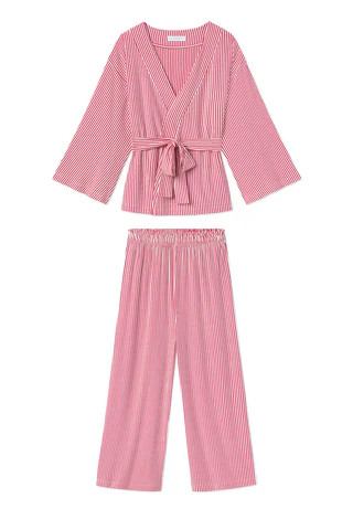 DreamKnit Kimono Pajama Set in Red Stripe | Lake Pajamas