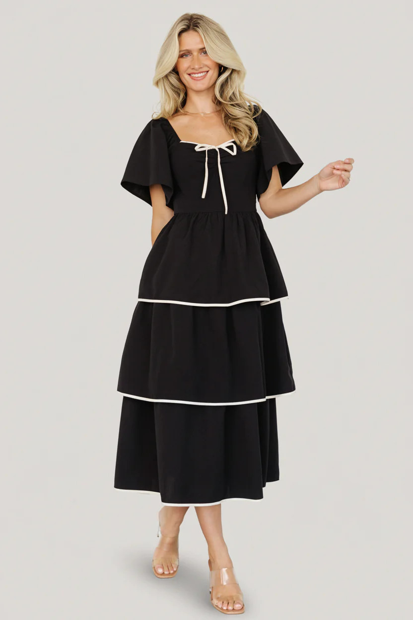 Madrid Tiered Midi Dress — Black & Ivory | Baltic Born | Baltic Born