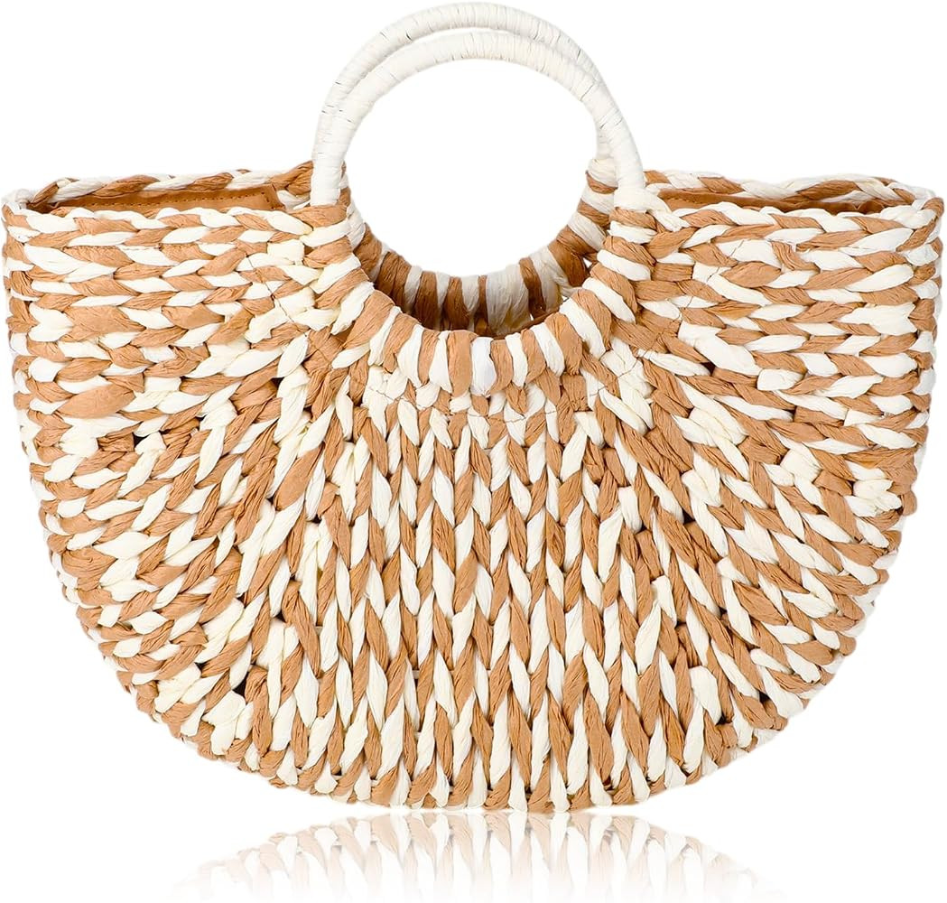 Frienda Straw Tote Bag Summer Beach Bag Handmade Straw Rattan Woven Handbag for Women Travel | Amazon (US)