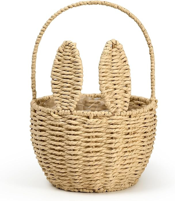 Easter Bunny Basket with Handle Handmade Wicker Bunny Ears Picnic Basket Sturdy Rattan Woven Rabb... | Amazon (US)