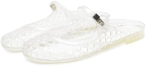 Clear Jelly Slide Sandals for Women Slip On Closed Round Toe Mesh Hollow Flat Mary Jane Mules Bea... | Amazon (US)