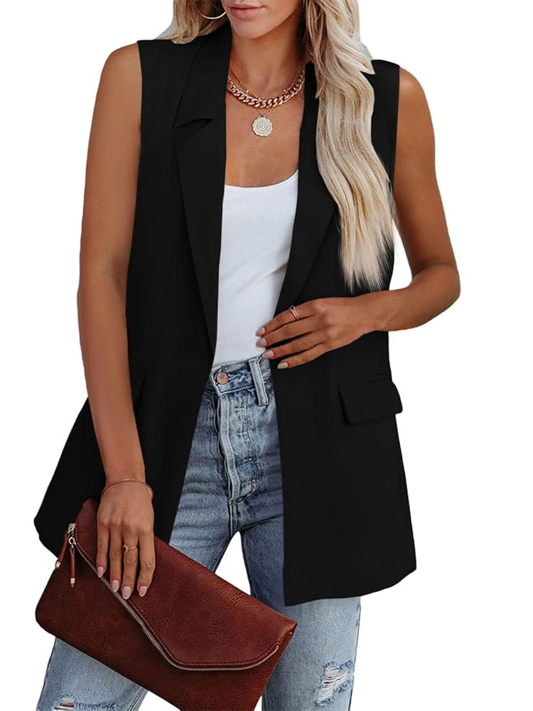 Cicy Bell Women's Sleeveless Blazer Vest Casual Open Front Single Button Summer Jacket with Pocke... | Amazon (US)