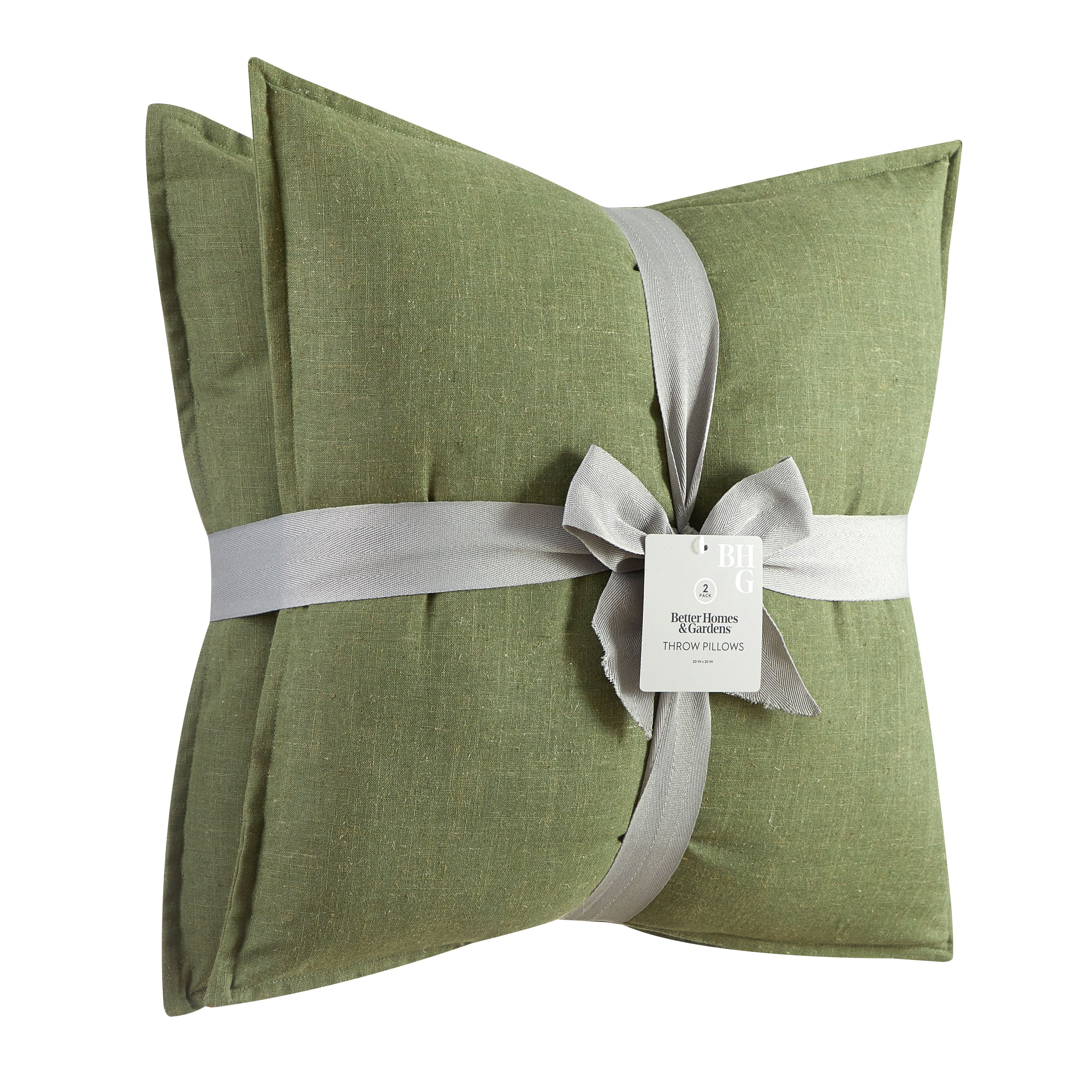 Better Homes & Gardens 2-Pack Linen Pillows, 20"x20" Dark Cilantro | Walmart (US)