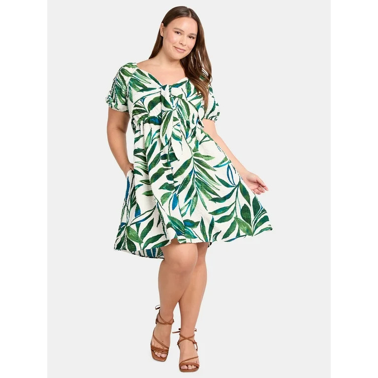Time and Tru Women's Puff Sleeve Mini Dress, Sizes XS-XXXL | Walmart (US)