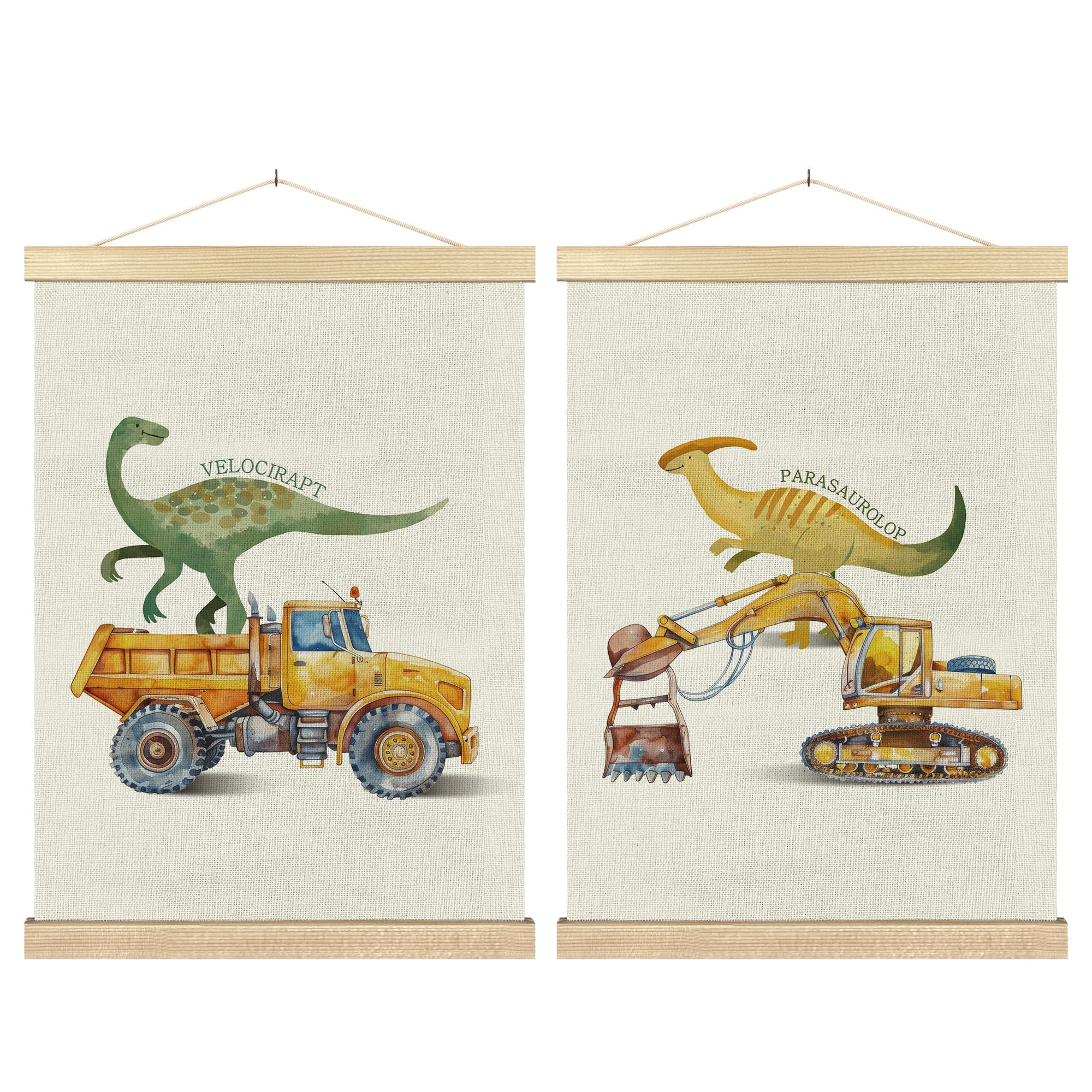 BCUANGD Dinosaur and Construction Truck Wall Decor - Dinosaur Dino Poster Hanger with Wood Frames... | Amazon (US)