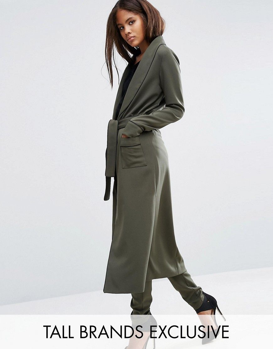 Lavish Alice Tall Wrap Belted Trench With Piping Detail - Green | ASOS US