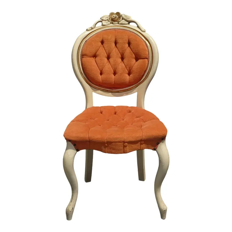 Vintage French Provincial Orange Velvet Tufted Accent Chair by Kimball | Chairish