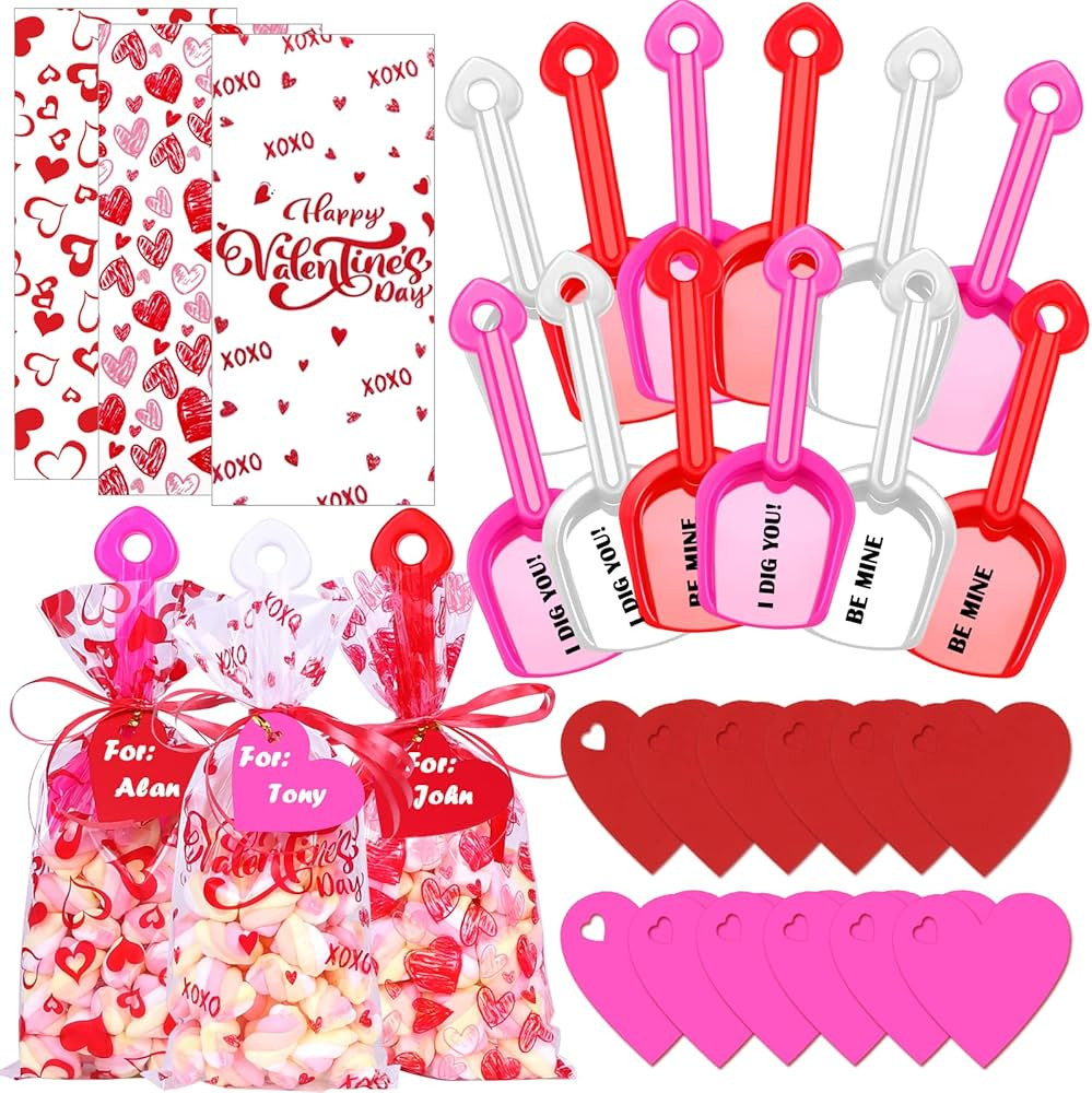 YUJUN 120 Pieces Valentine's Day Plastic Shovels for Kids I DIG YOU Valentine's Day Cards Sticker... | Amazon (US)