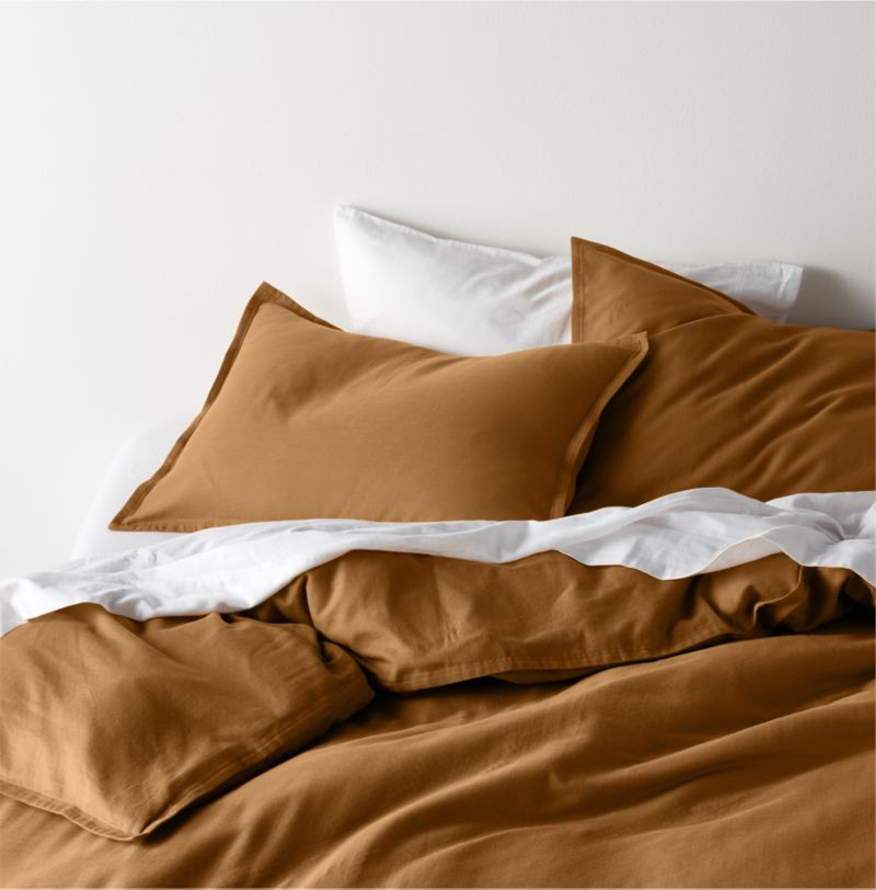 Organic Double Weave Cotton Brulee Brown Full/Queen Duvet + Reviews | Crate & Barrel | Crate & Barrel