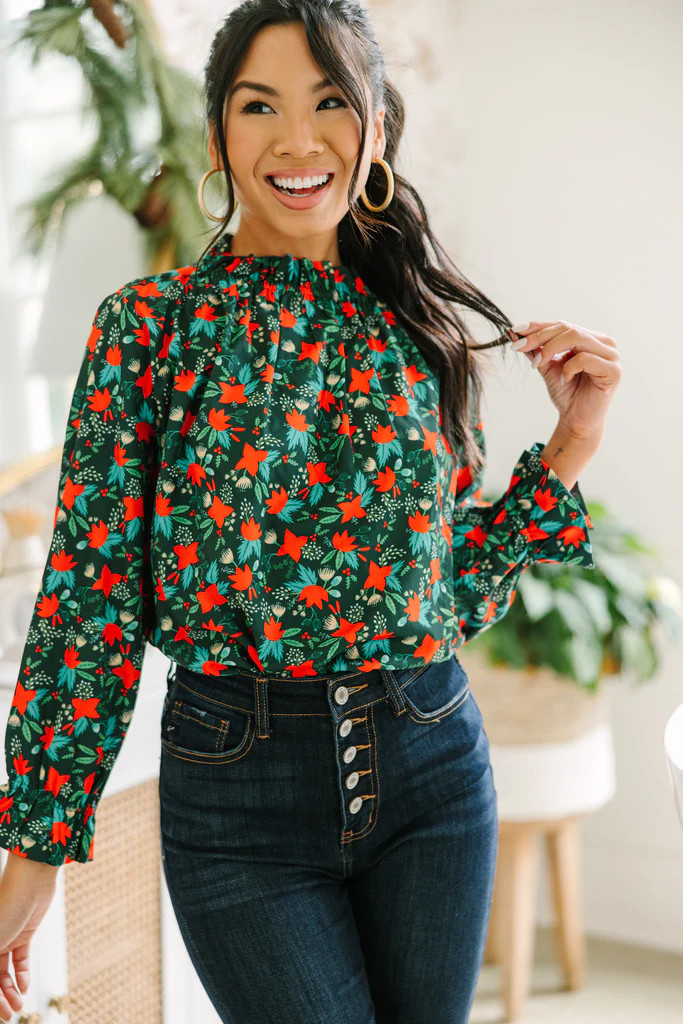 Tried And True Emerald Green Holly Ruffled Blouse | The Mint Julep Boutique