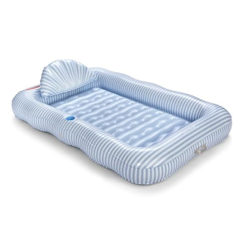 FUNBOY Tanning Pool Lounger Float Blue Stripe, XL 72'' x 48'' Pool Float with Custom Pillow and Large Cup Holder, Perfect for Pool or Backyard. | Amazon (US)