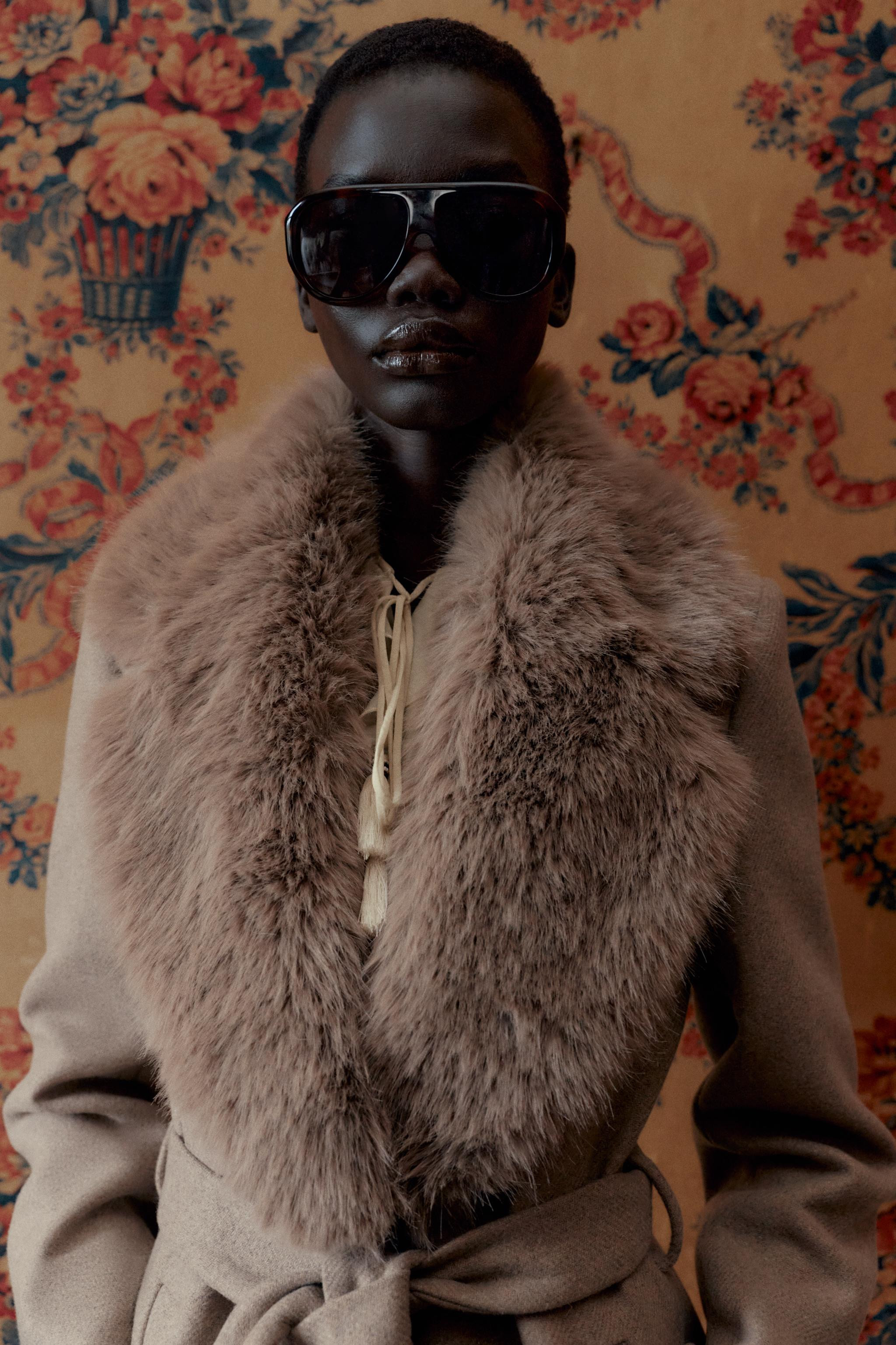 WOOL COAT WITH FAUX FUR LAPEL AND BELT | Zara US