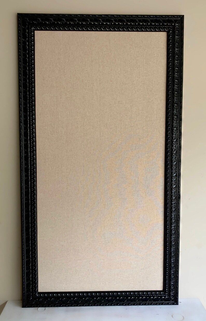 Black FRAMED MEMO BOARD Fabric Bulletin Board Large Cork Board Magnetic Board Linen Board Kitchen... | Etsy (US)