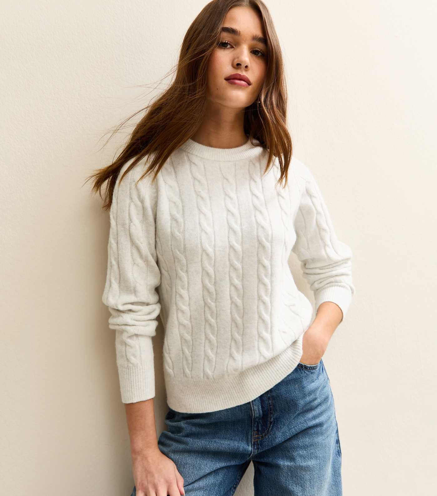 Light Grey Cable Knit Crew Neck Jumper | New Look | New Look (UK)