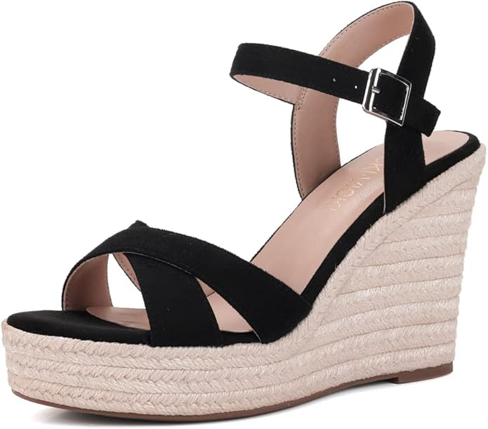 VICKI·VICKI Women's Platform Sandals Wedge Ankle Strap Open Toe Sandals | Amazon (US)