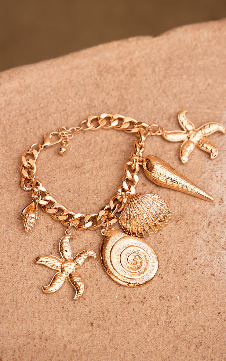 Gold Shell & Starfish Detail Statement Bracelet | PrettyLittleThing US