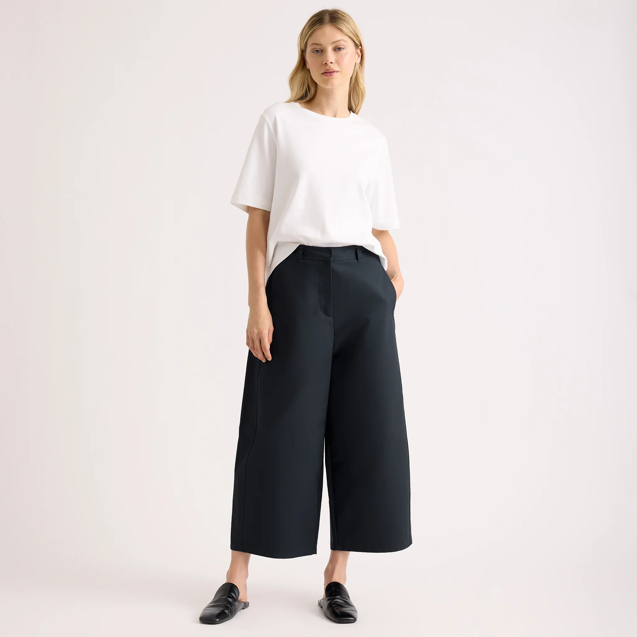 Navy Wide Leg Barrel Trousers | Albaray
