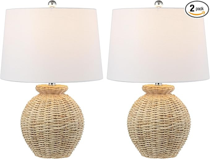JONATHAN Y JYL4050A-SET2 Nora 22" Rustic Coastal Rattan Globe LED Table Lamps for Bedroom, Living... | Amazon (US)