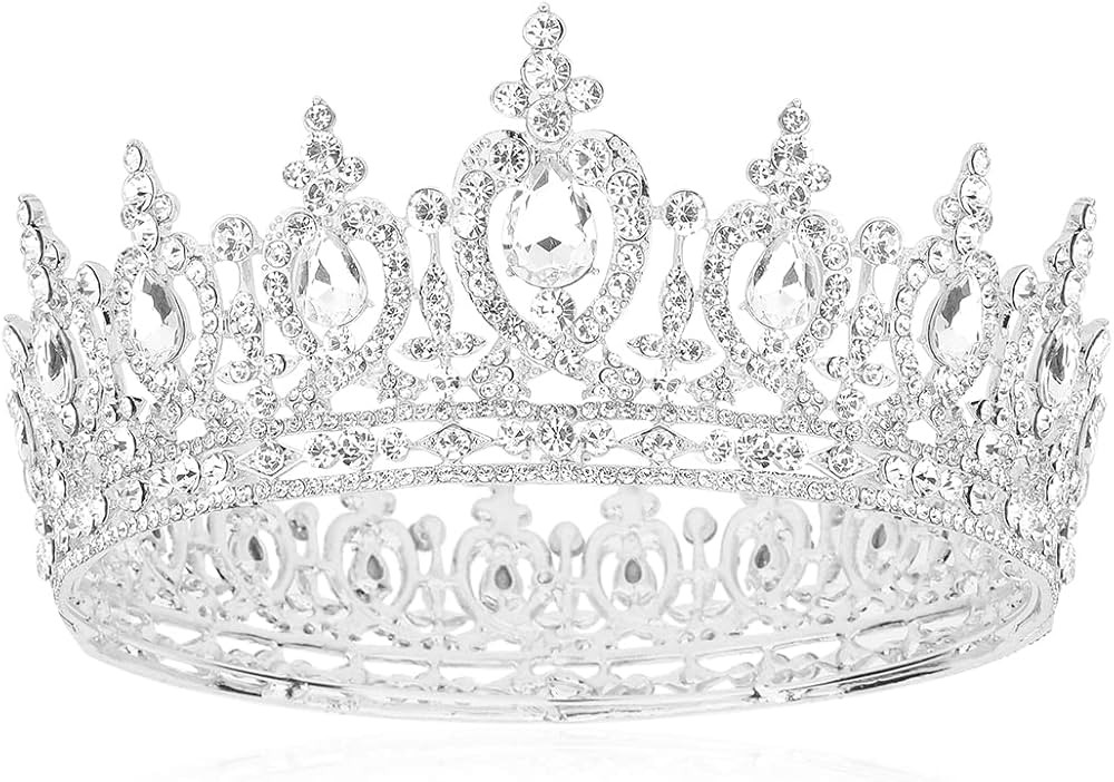 Silver Tiara Crown for Women Girls Rhinestone Crystal Princess Queen Crown Full Round Tiara Jewel... | Amazon (US)