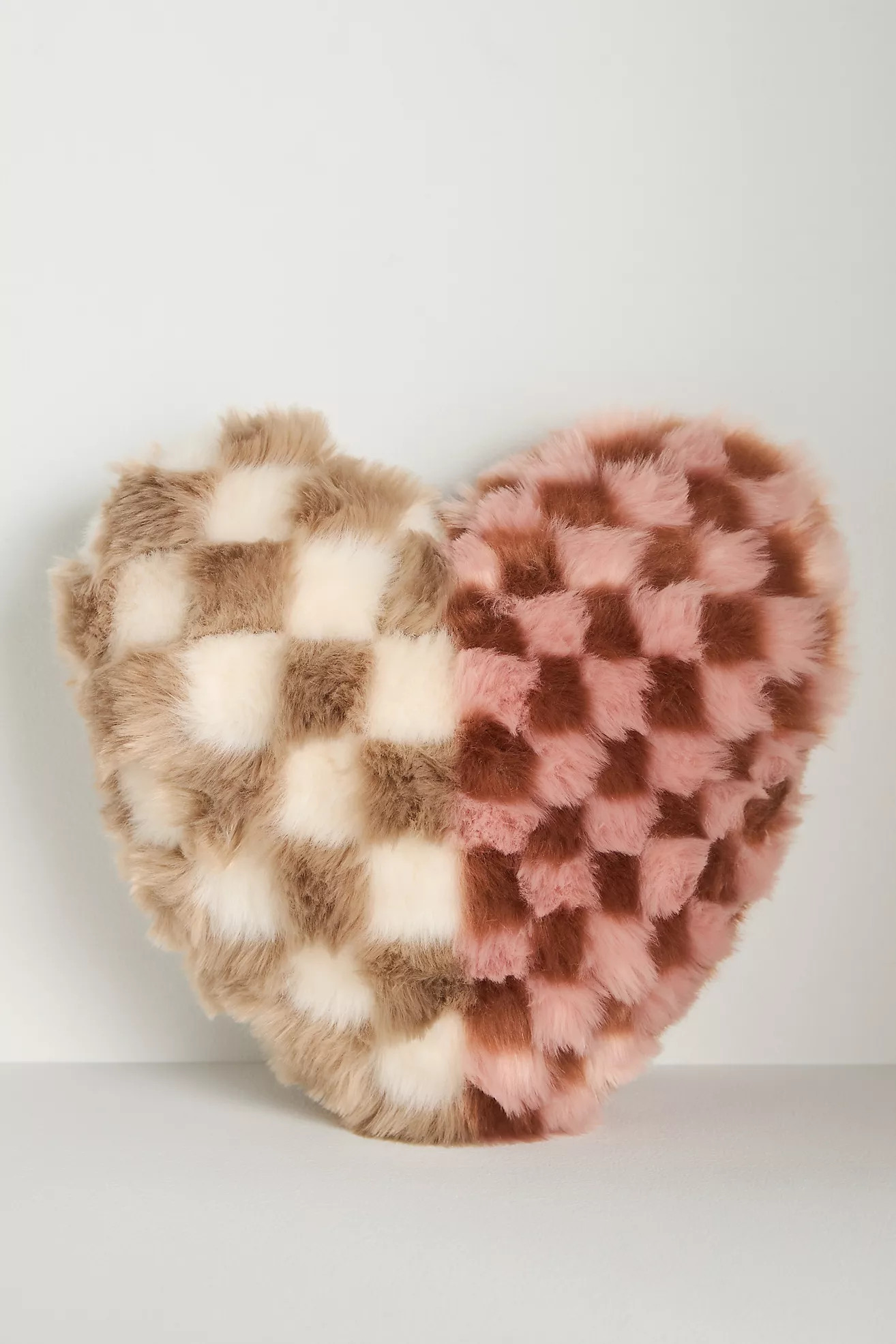 Checkered Faux-Fur Heart Pillow | Anthropologie (US)