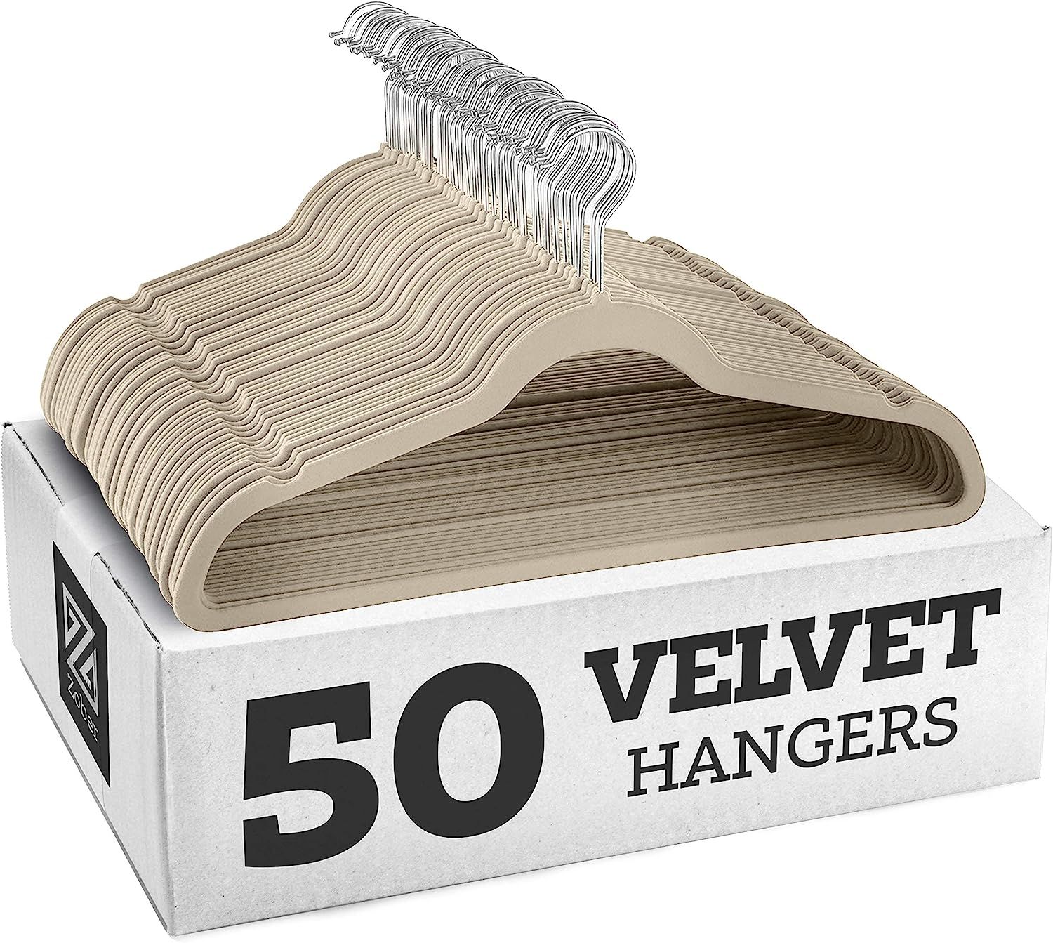 Zober Non-Slip Velvet Hangers - Suit Hangers (50-pack) Ultra Thin Space Saving 360 Degree Swivel ... | Amazon (US)