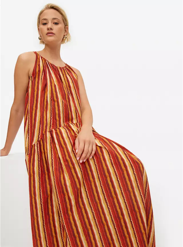 Red Tonal Stripe Trapeze Maxi Dress XL | Tu Clothing