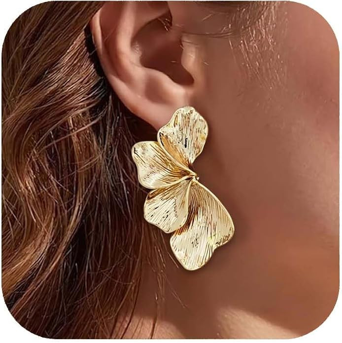 Gold Earrings For Women Gold Leaf Earrings Worn Gold dangle drop Earrings Fashion Jewelry Gift | Amazon (US)